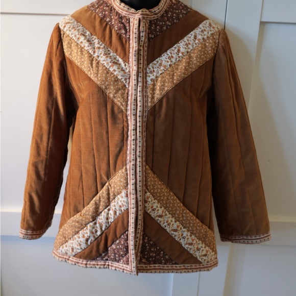 Jackets & Blazers - Brown Quilted Women's Jacket vintage corduroy cottagecore floral